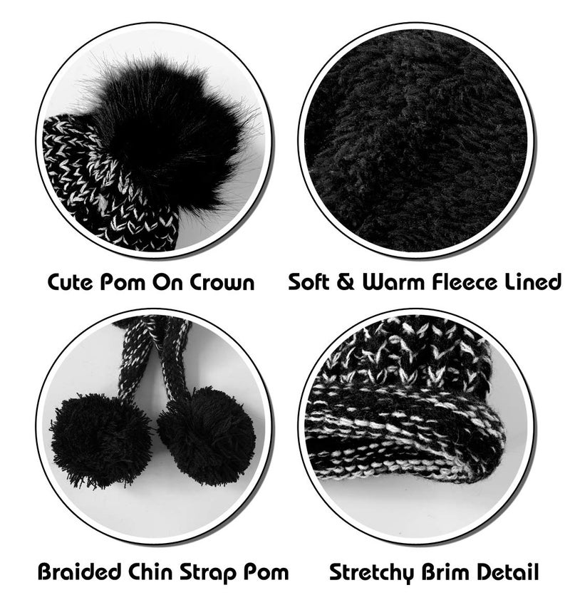 DOCILA Winter Knit Hats for Women Soft Faux Fur Pom Ear Flaps Beanie Warm Travel Ear Covers Peruvian Hat Fleece Liner Sherpa Skii Snow Camping Skully Cap (Black) - Image 5